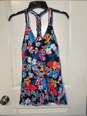 Island Vibes Tropical Tankini Set Braided Racerback + Pink Shorts